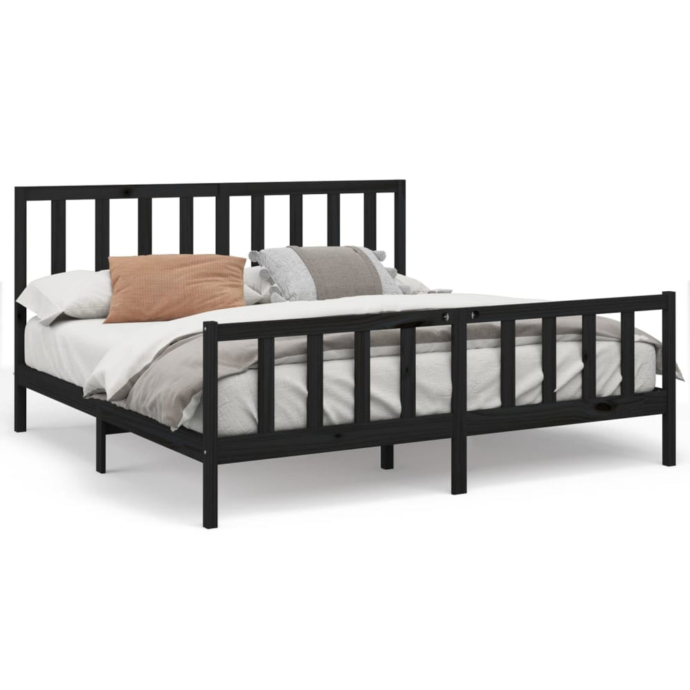 vidaXL Solid Wood Bed Black Pine 200x200 cm