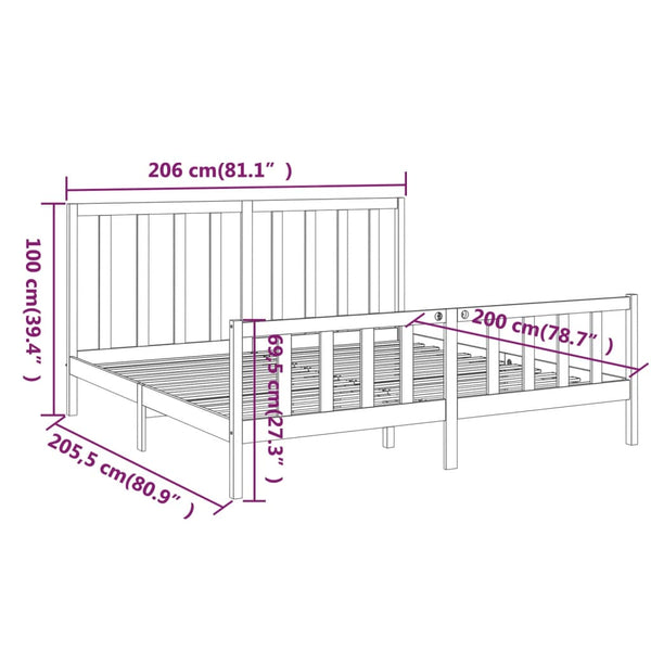 vidaXL Solid Wood Bed Black Pine 200x200 cm