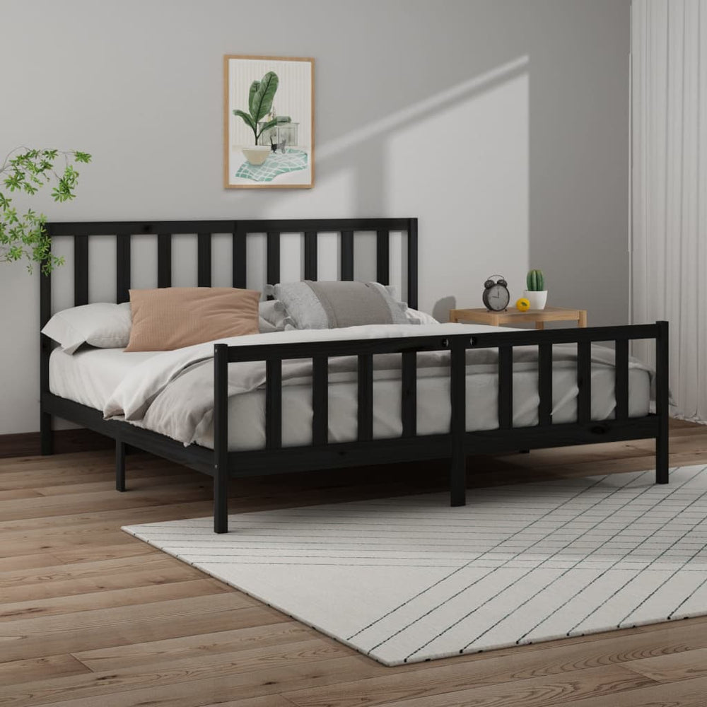 vidaXL Solid Wood Bed Black Pine 200x200 cm
