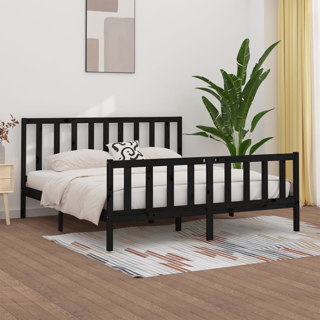 vidaXL Solid Wood Bed Black 180x200 cm