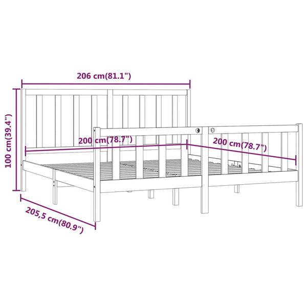 vidaXL Solid Wood Bed Grey 200x200 cm
