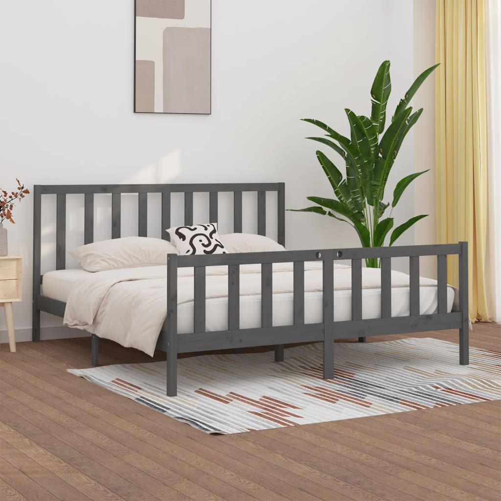 vidaXL Solid Wood Bed Grey 200x200 cm