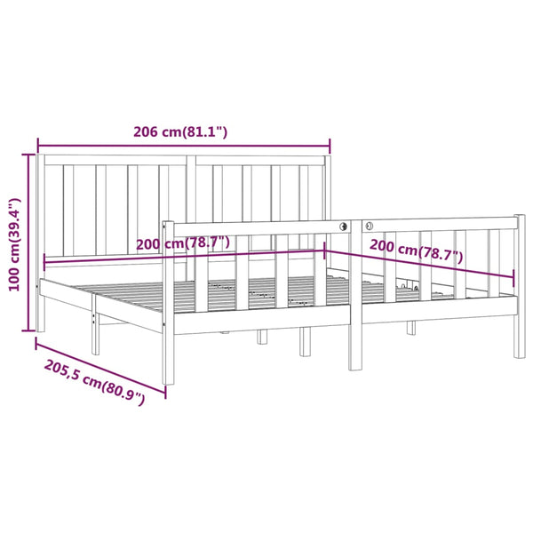 vidaXL Solid Wood Bed Black 200x200 cm
