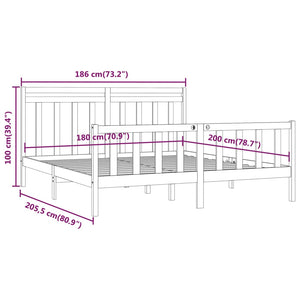 vidaXL Solid Wood Bed Black Pine 180x200 cm