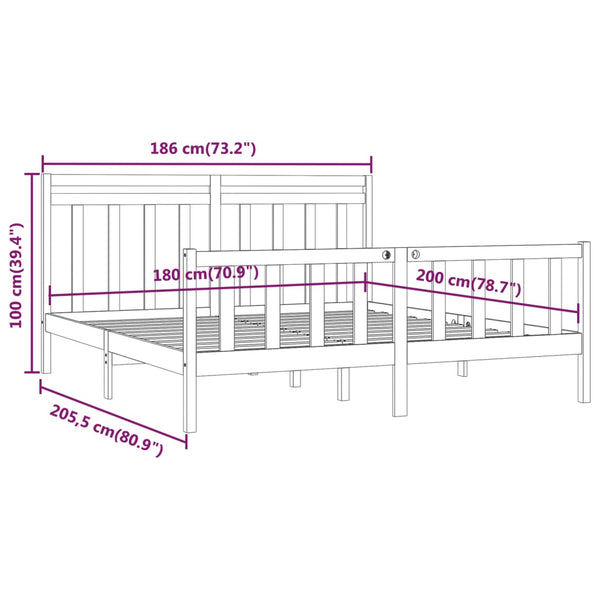 vidaXL Solid Wood Bed Black Pine 180x200 cm