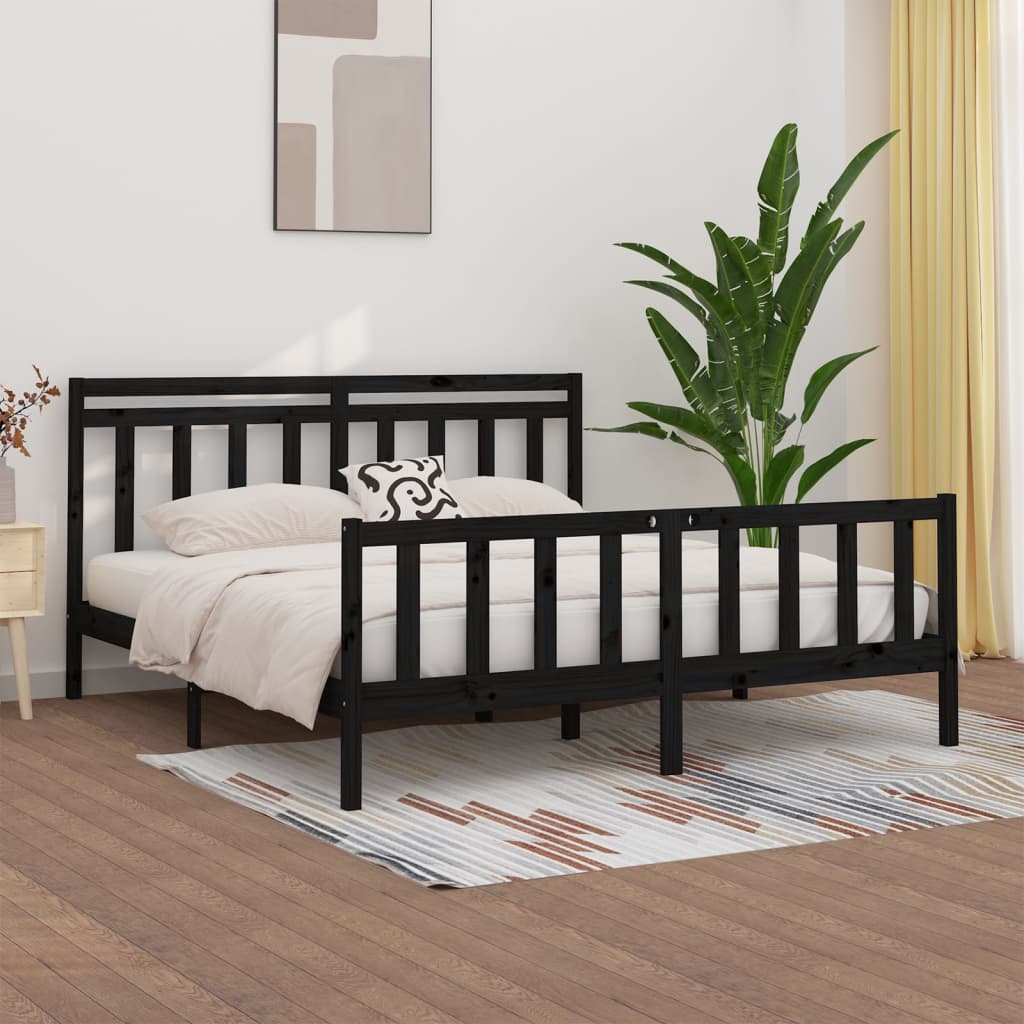 vidaXL Solid Wood Bed Black Pine 180x200 cm