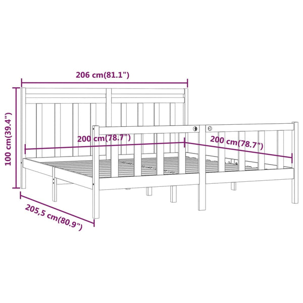 vidaXL Solid Wood Bed Grey Pine 200x200 cm