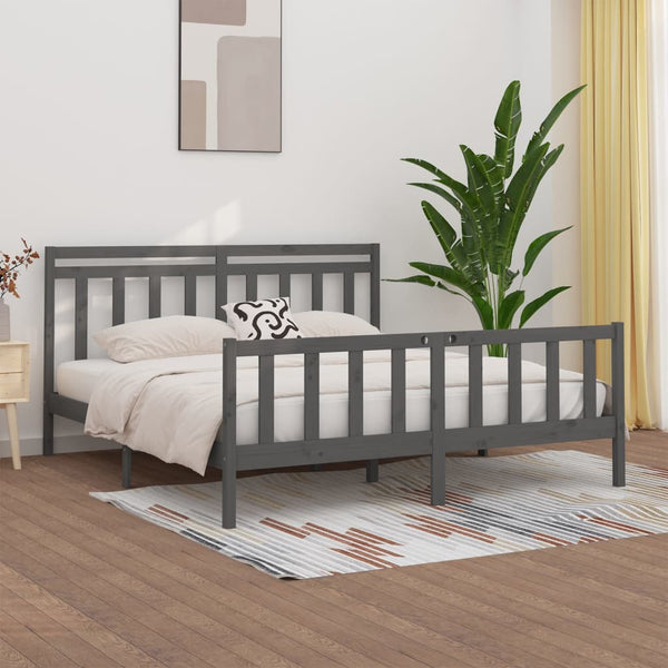 vidaXL Solid Wood Bed Grey Pine 200x200 cm