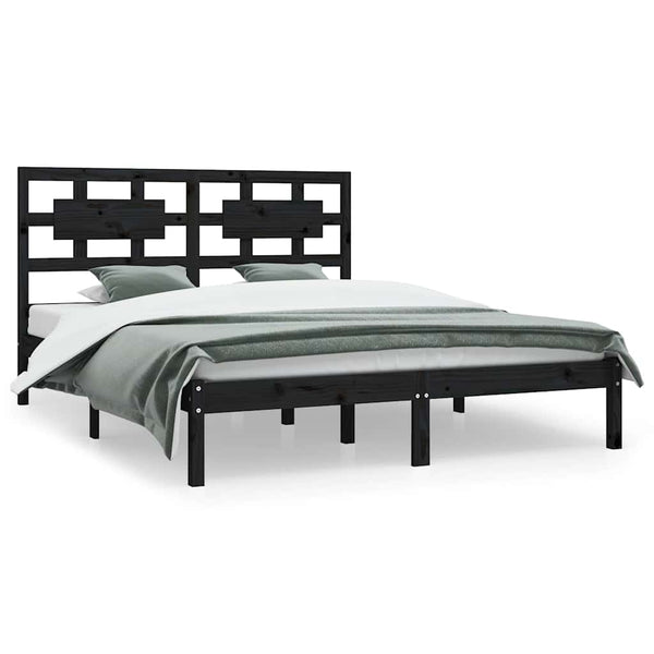 vidaXL Solid Wood Bed Black Pine 200x200 cm