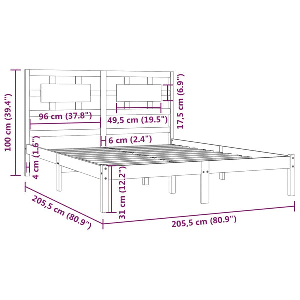 vidaXL Solid Wood Bed Black Pine 200x200 cm