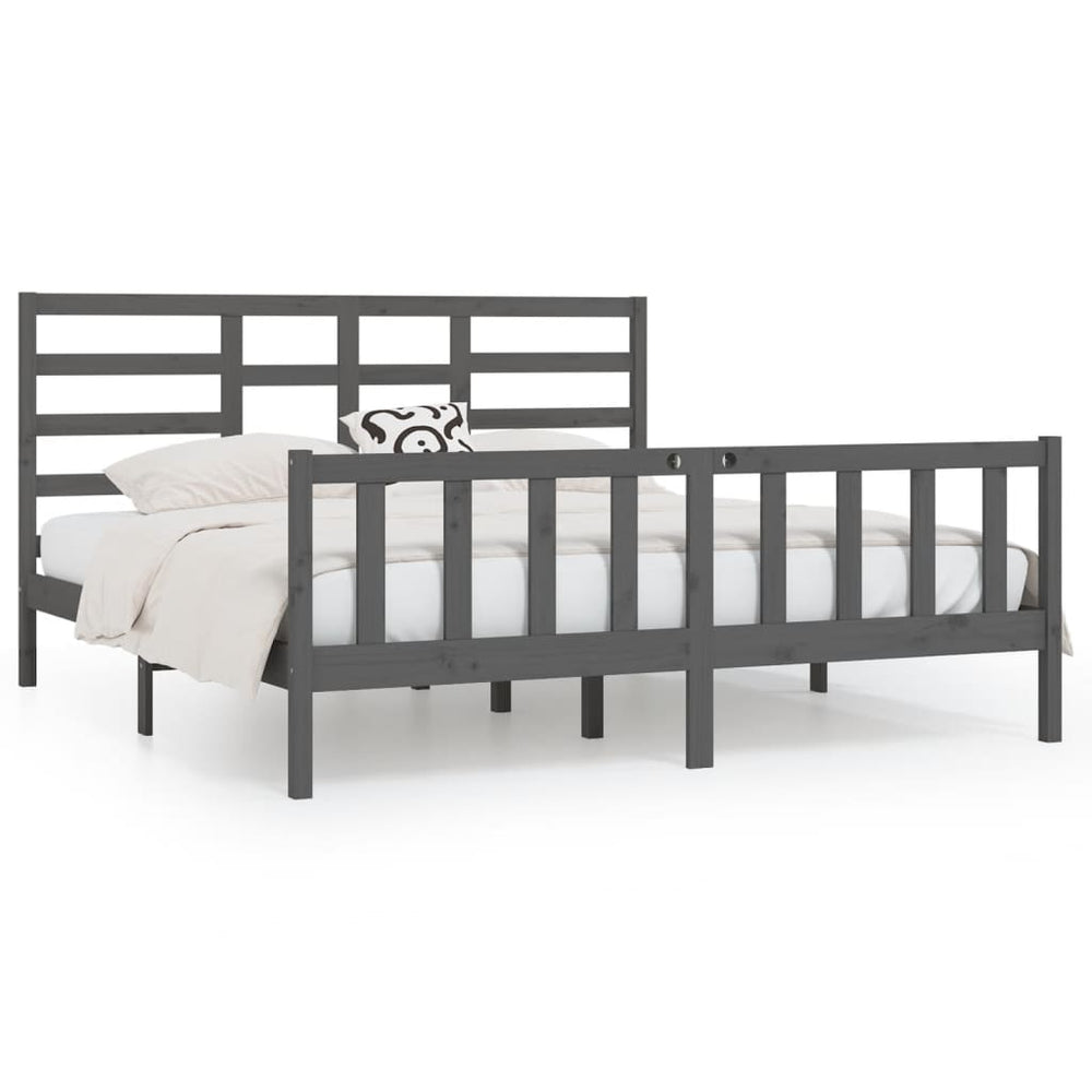 vidaXL Solid Wood Bed Grey Pine 200x200 cm