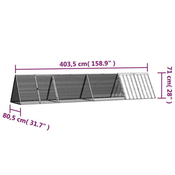 vidaXL Rabbit Cage Anthracite 403.5x80.5x71 cm Galvanized Steel