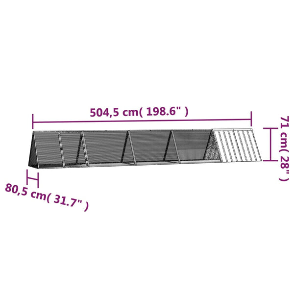 vidaXL Rabbit Hutch Anthracite 504.5x80.5x71 cm Galvanised Steel