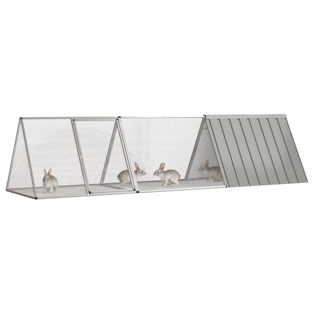 vidaXL Rabbit Hutch Grey 302.5 x 80.5 x 71 cm Galvanized Steel