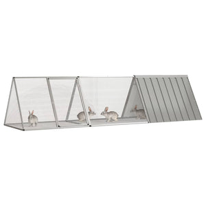 vidaXL Rabbit Hutch Grey 302.5 x 80.5 x 71 cm Galvanized Steel