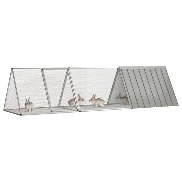 vidaXL Rabbit Hutch Grey 302.5 x 80.5 x 71 cm Galvanized Steel