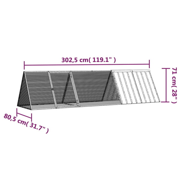 vidaXL Rabbit Hutch Grey 302.5 x 80.5 x 71 cm Galvanized Steel