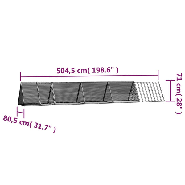 vidaXL Rabbit Hutch Grey 504.5x80.5x71 cm Galvanized Steel