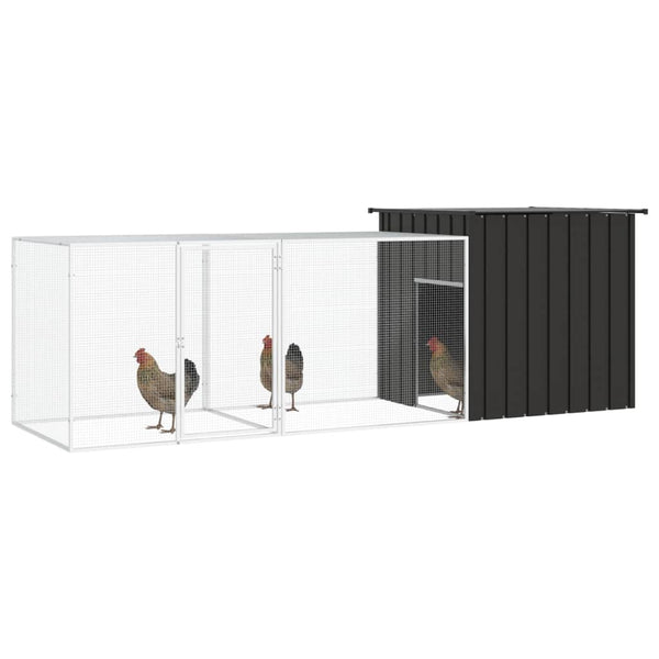 vidaXL Chicken Coop Anthracite 300x91x100 cm Galvanized Steel