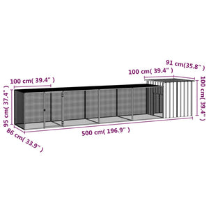 vidaXL Chicken Coop Anthracite 500x91x100 cm Galvanized Steel
