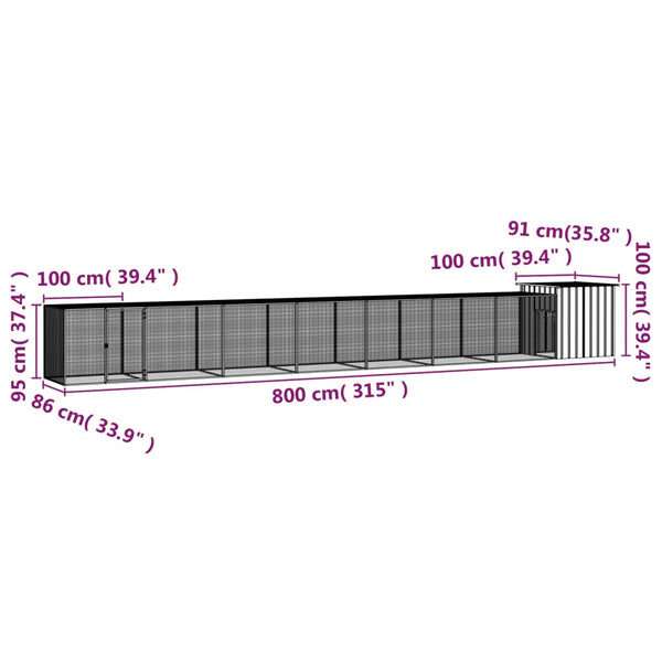 vidaXL Chicken Coop Anthracite 800x91x100 cm Galvanized Steel