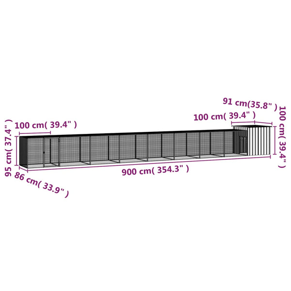vidaXL Chicken Coop Anthracite 900x91x100 cm Galvanized Steel