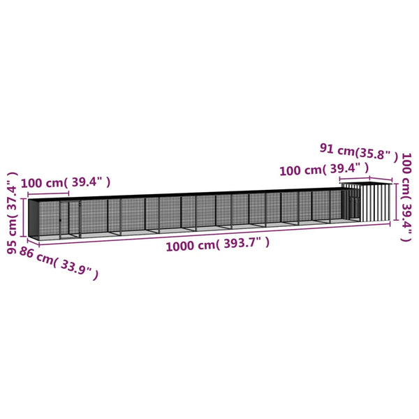 vidaXL Chicken Coop Anthracite 1000x91x100 cm Galvanized Steel