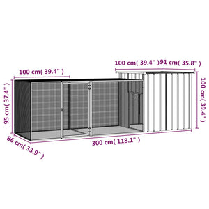 vidaXL Chicken Coop Grey 300x91x100 cm Galvanized Steel