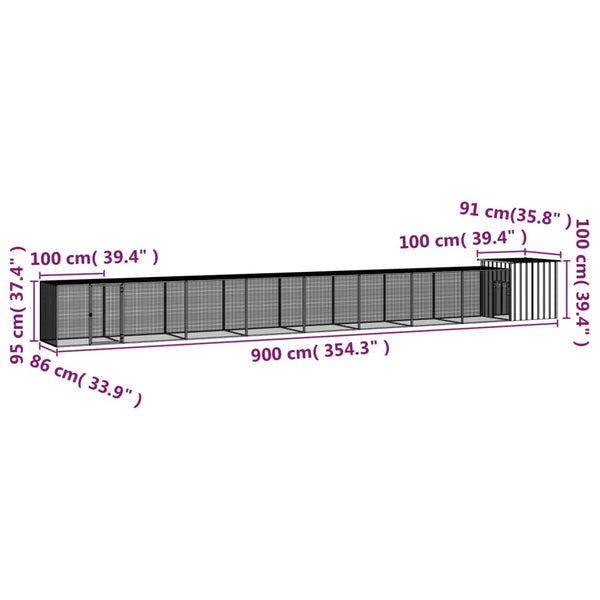 vidaXL Chicken Coop Grey 900x91x100 cm Galvanized Steel