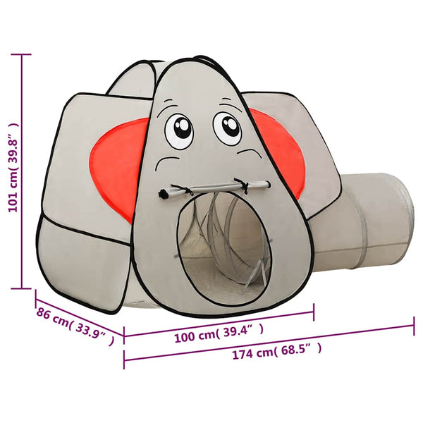 vidaXL Elephant-Shaped Play Tent with 250 Balls Grey 174x86x101 cm