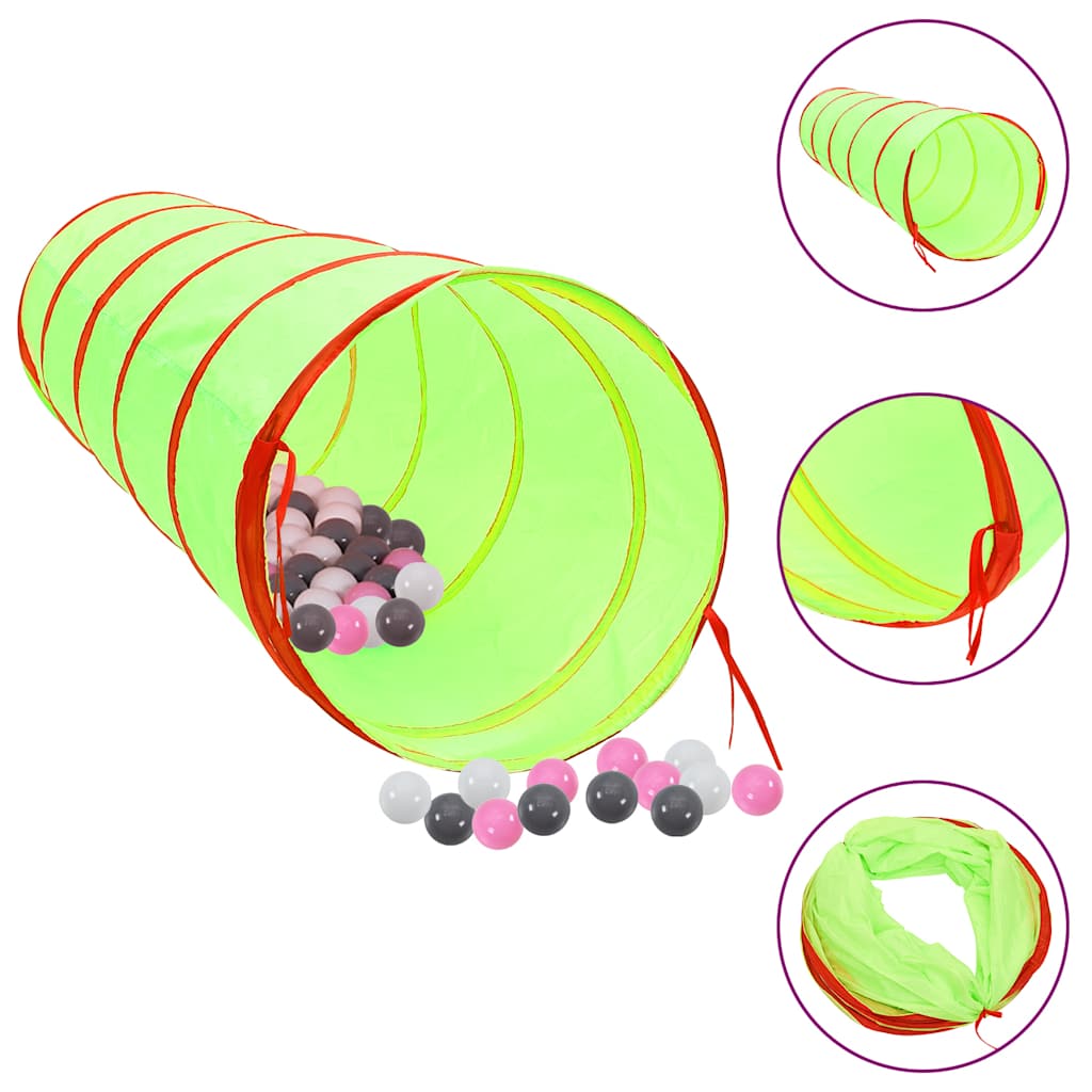 vidaXL Play Tunnel with 250 Balls Green 175 cm Polyester