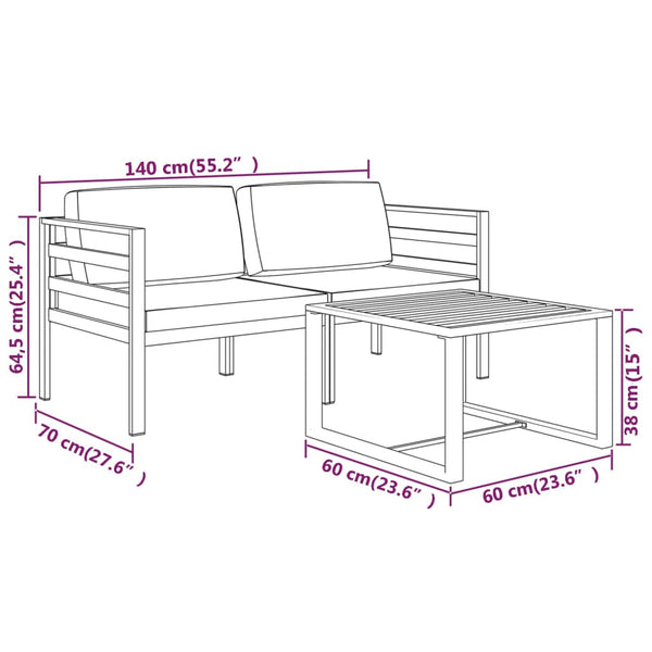 vidaXL 3-Piece Garden Lounge Set with Cushions Aluminum Anthracite