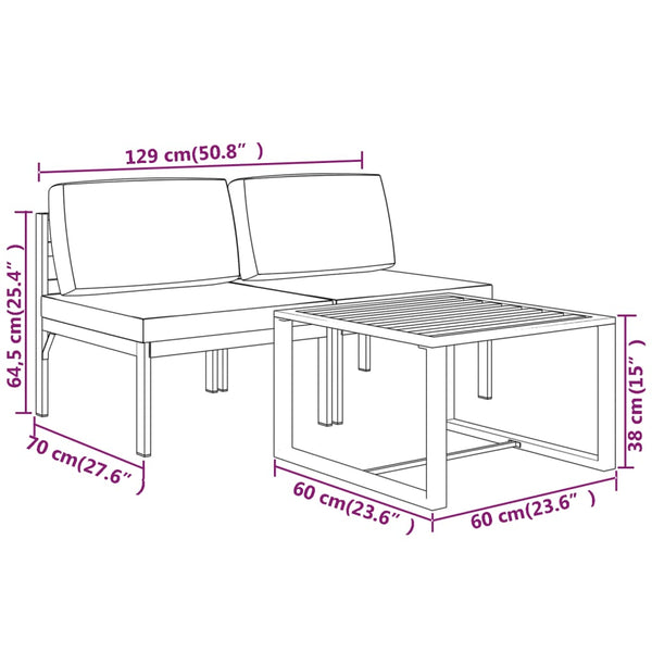 vidaXL 3-Piece Garden Lounge Set with Cushions Aluminum Anthracite