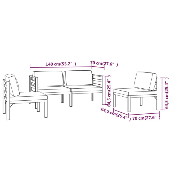 vidaXL 4-Piece Garden Lounge Set with Cushions Aluminum Anthracite