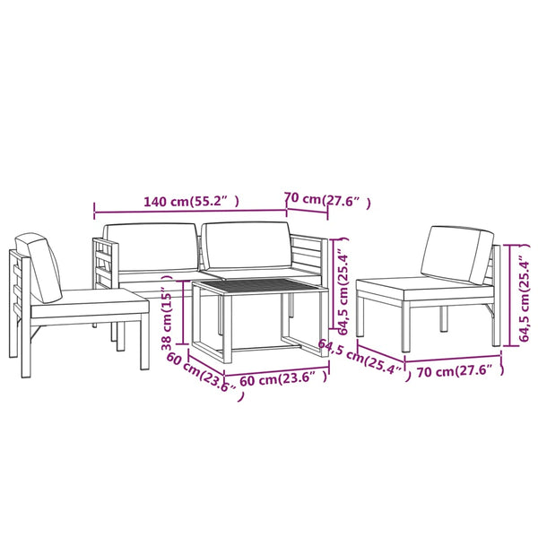 vidaXL 5-piece Garden Lounge Set with Cushions Aluminum Anthracite