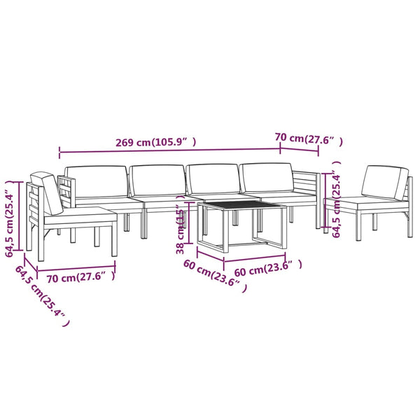 vidaXL 7-Piece Garden Lounge Set with Cushions Aluminum Anthracite