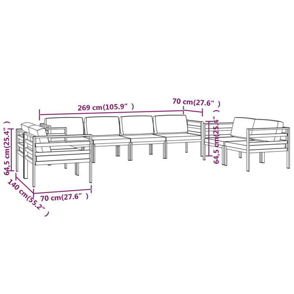 vidaXL 8-piece Garden Lounge Set with Cushions Aluminum Anthracite