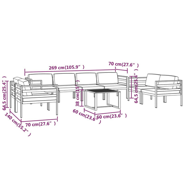vidaXL 9-piece Garden Lounge Set with Cushions Aluminum Anthracite