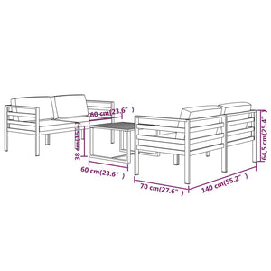 vidaXL 5-piece Garden Lounge Set with Cushions Aluminum Anthracite