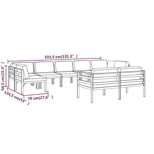 vidaXL 9-piece Garden Lounge Set with Cushions Aluminum Anthracite
