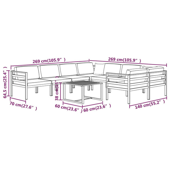 vidaXL 9-piece Garden Lounge Set with Cushions Aluminum Anthracite