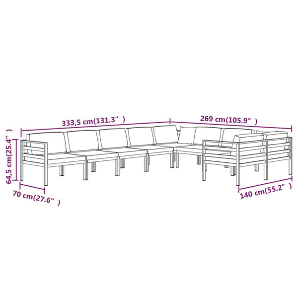 vidaXL 9-piece Garden Lounge Set with Cushions Aluminum Anthracite