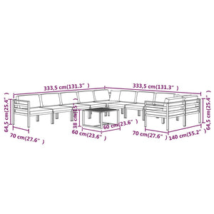vidaXL 11-Piece Garden Lounge Set with Cushions Aluminum Anthracite