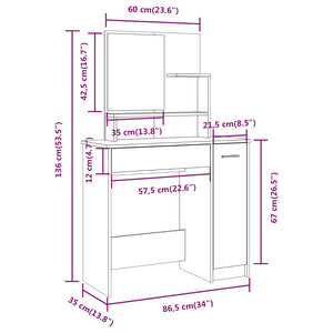vidaXL Dressing Table with Mirror Concrete Gray 86.5x35x136 cm