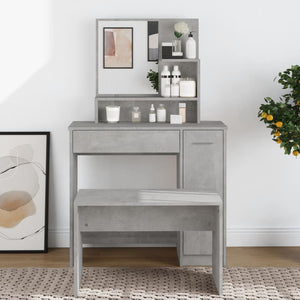 vidaXL Dressing Table with Mirror Concrete Gray 86.5x35x136 cm