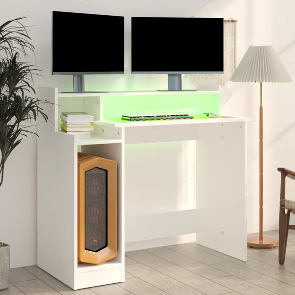 vidaXL Desk with LEDs White 97x45x90 cm Engineered Wood