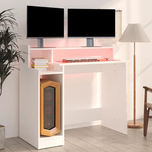 vidaXL Desk with LEDs White 97x45x90 cm Engineered Wood