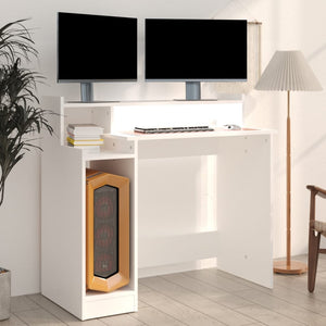 vidaXL Desk with LEDs White 97x45x90 cm Engineered Wood