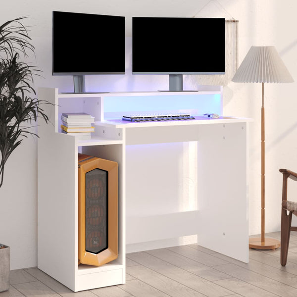 vidaXL Desk with LEDs White 97x45x90 cm Engineered Wood