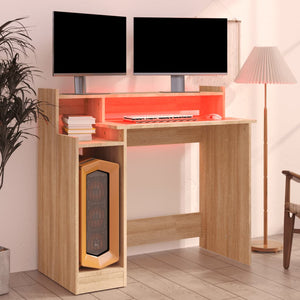 vidaXL Desk with LEDs Sonoma Oak 97x45x90 cm Engineered Wood